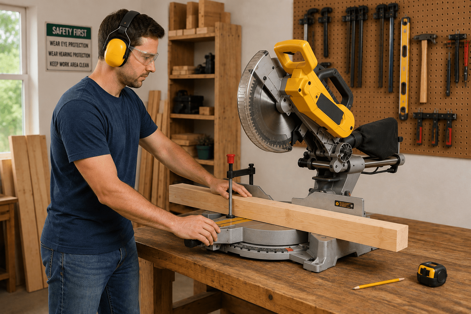 How to use a miter saw for beginners safely in a woodworking workshop