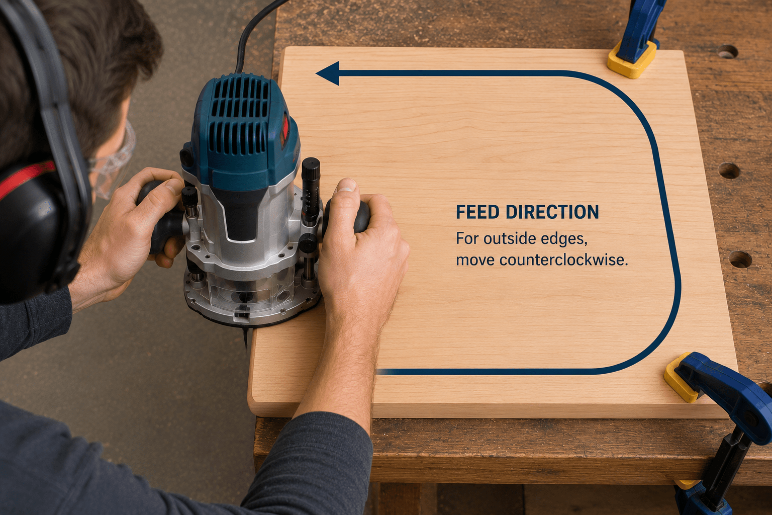 How to use a wood router for beginners with correct feed direction