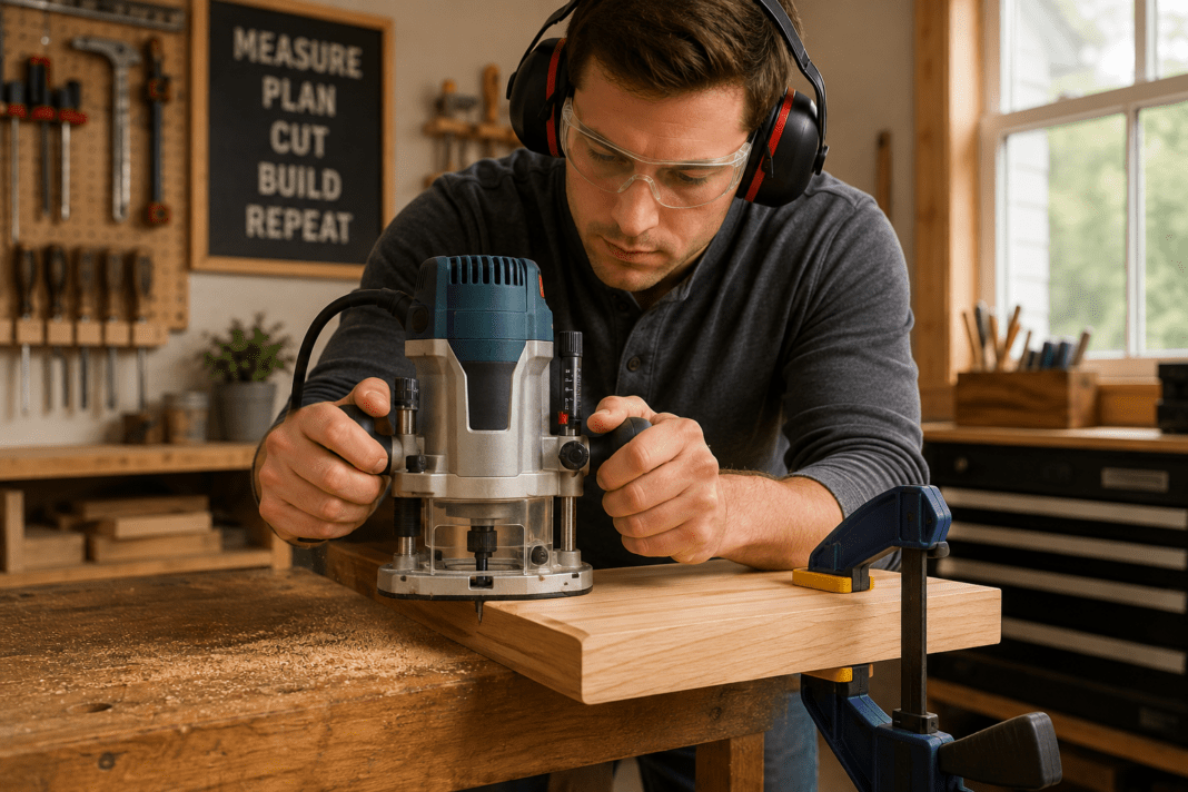 Beginner using a wood router safely on a clamped board