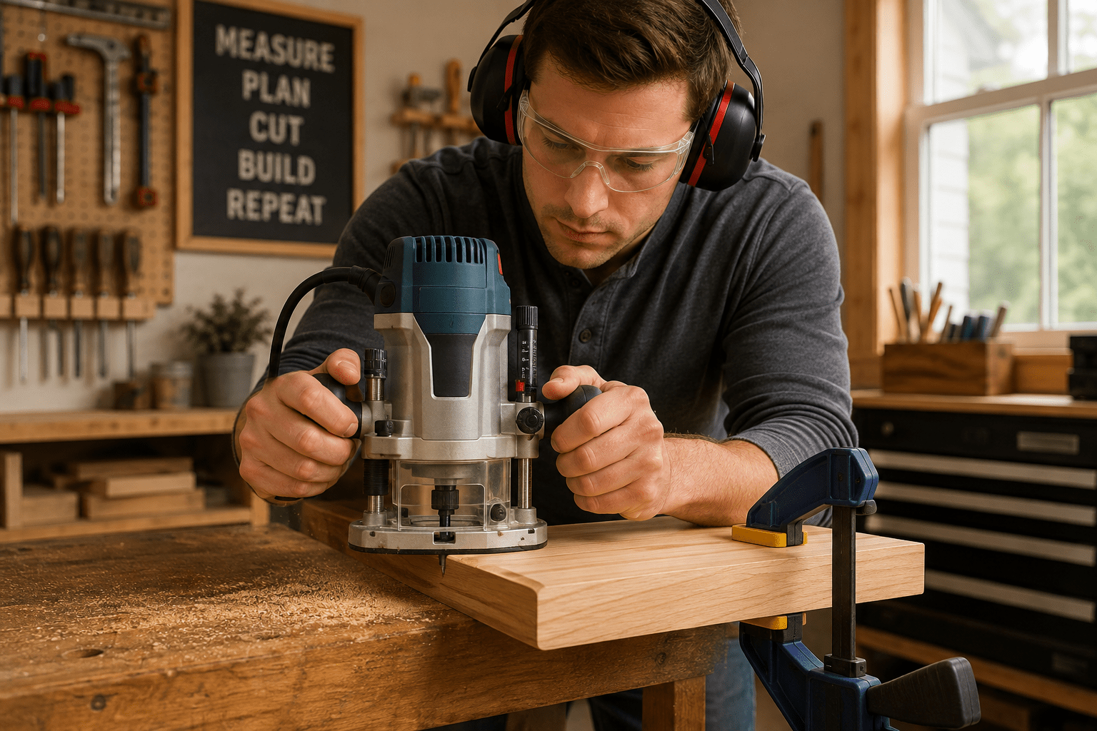 How to use a wood router for beginners safely on a clamped board