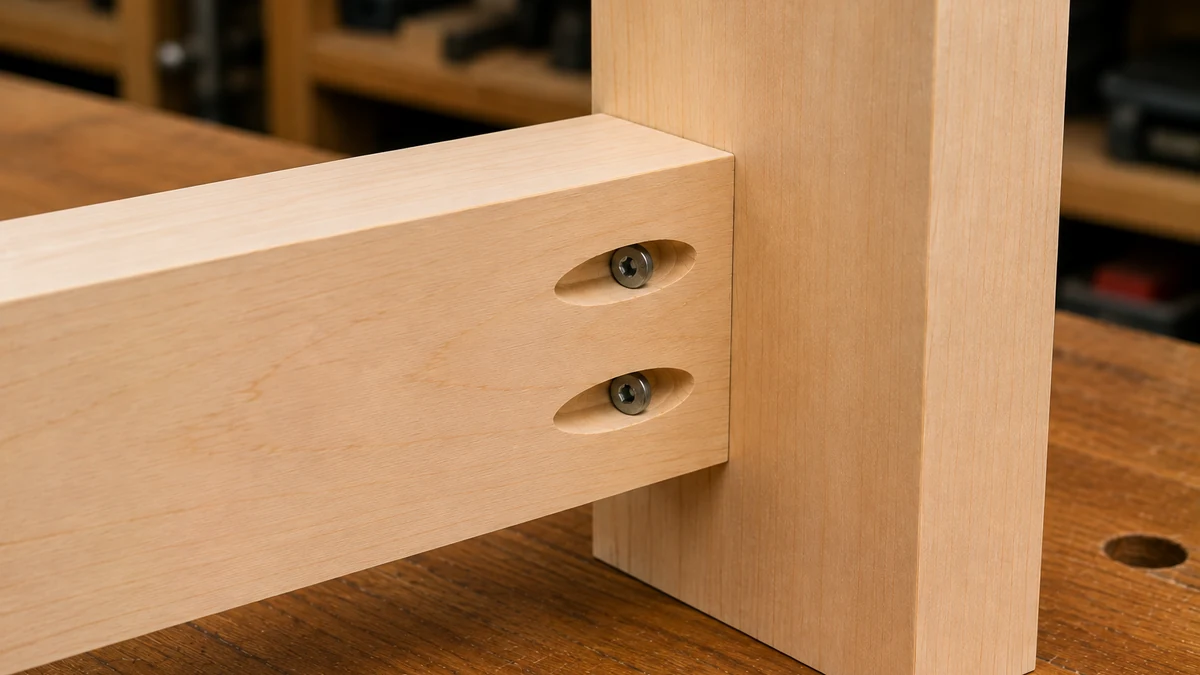 Completed 90 degree wood joint with two pocket hole screws