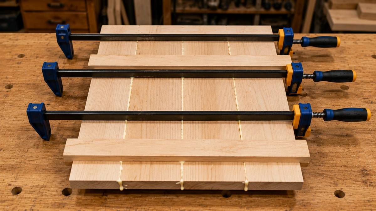 Correct clamp placement on a woodworking panel glue-up